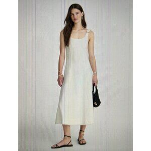 Madewell $148 Denim Scoopneck Midi Dress Pure White Wash A Line Raw Hem Size S